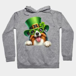 St Patricks Day Peeking Australian Shepherd Dog Hoodie